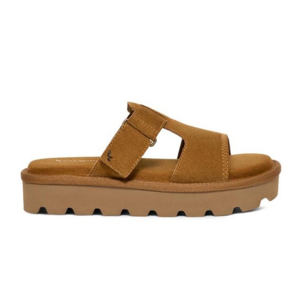 Koolaburra Tan Suede Platform Slide Sandals - Picture 3 of 13
